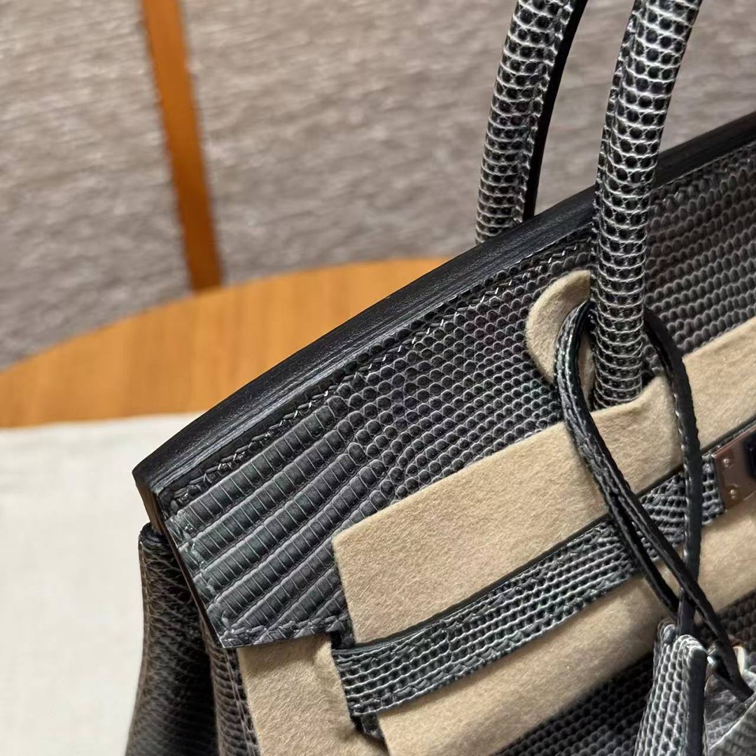 Hermès Birkin 25 Bag Handmade In Lizard Leather Silver Hardware 84 Gris Foncé - Image 7