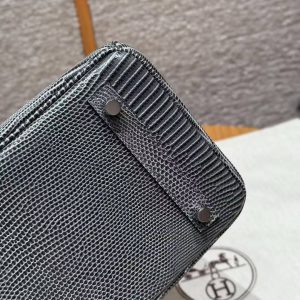 Hermès Birkin 25 Bag Handmade In Lizard Leather Silver Hardware 84 Gris Foncé - Image 6