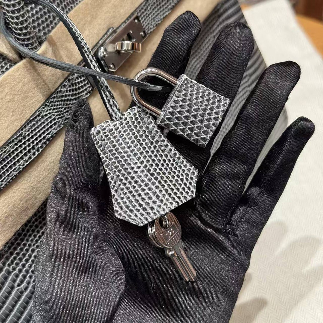 Hermès Birkin 25 Bag Handmade In Lizard Leather Silver Hardware 84 Gris Foncé - Image 4