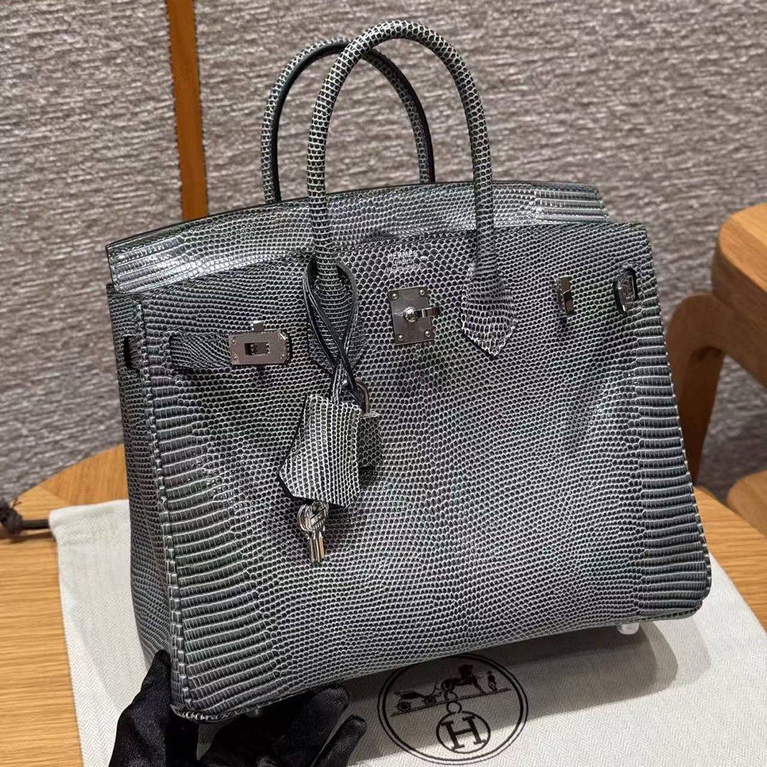 Hermès Birkin 25 Bag Handmade In Lizard Leather Silver Hardware 84 Gris Foncé - Image 3