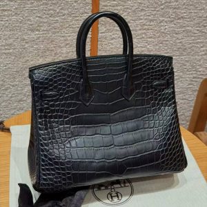 Alternative view of Hermès Birkin 25 Bag Handmade In Matte Alligator Leather Gold Hardware 89 Noir