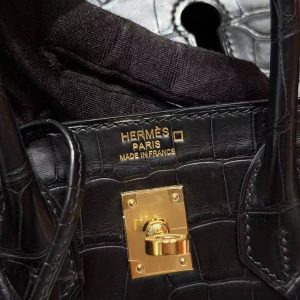 Hermès Birkin 25 Bag Handmade In Matte Alligator Leather Gold Hardware 89 Noir - Image 21