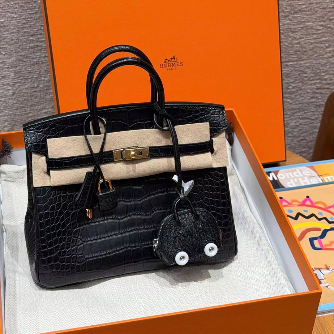Hermès Birkin 25 Bag Handmade In Matte Alligator Leather Gold Hardware 89 Noir - Image 8