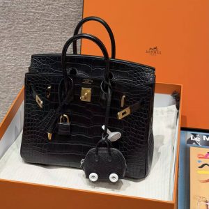 Hermès Birkin 25 Bag Handmade In Matte Alligator Leather Gold Hardware 89 Noir - Image 7
