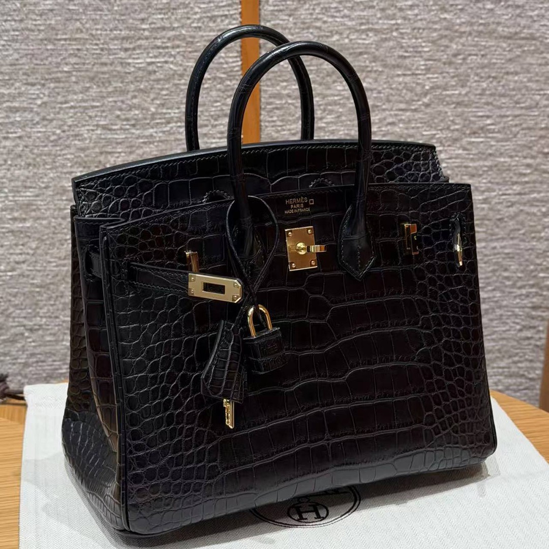 Hermès Birkin 25 Bag Handmade In Matte Alligator Leather Gold Hardware 89 Noir - Image 5