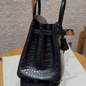 Hermès Birkin 25 Bag Handmade In Matte Alligator Leather Gold Hardware 89 Noir - Image 4