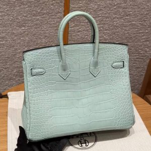 Alternative view of Hermès Birkin 25 Bag Handmade In Matte Alligator Leather Silver Hardware 6W Menthe
