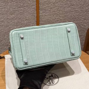 Hermès Birkin 25 Bag Handmade In Matte Alligator Leather Silver Hardware 6W Menthe - Image 17