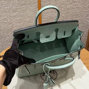 Hermès Birkin 25 Bag Handmade In Matte Alligator Leather Silver Hardware 6W Menthe - Image 16