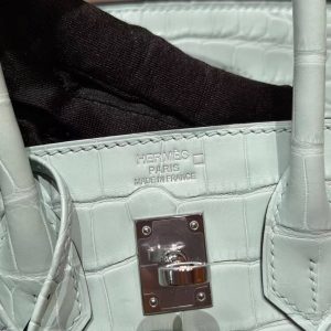 Hermès Birkin 25 Bag Handmade In Matte Alligator Leather Silver Hardware 6W Menthe - Image 15