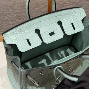 Hermès Birkin 25 Bag Handmade In Matte Alligator Leather Silver Hardware 6W Menthe - Image 14