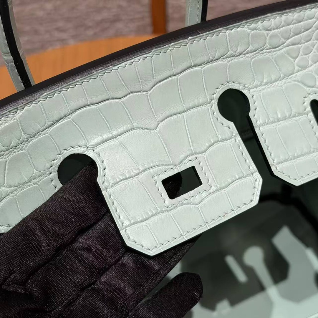 Hermès Birkin 25 Bag Handmade In Matte Alligator Leather Silver Hardware 6W Menthe - Image 13
