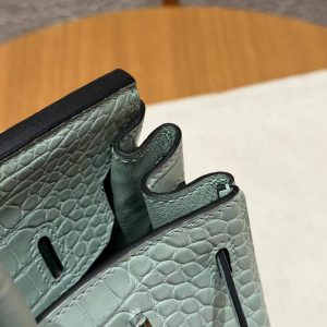 Hermès Birkin 25 Bag Handmade In Matte Alligator Leather Silver Hardware 6W Menthe - Image 12