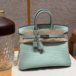 Hermès Birkin 25 Bag Handmade In Matte Alligator Leather Silver Hardware 6W Menthe - Image 10
