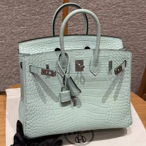 Hermès Birkin 25 Bag Handmade In Matte Alligator Leather Silver Hardware 6W Menthe - Image 9