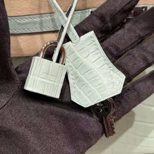 Hermès Birkin 25 Bag Handmade In Matte Alligator Leather Silver Hardware 6W Menthe - Image 8