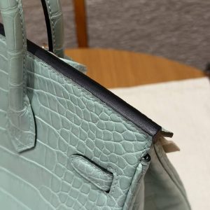 Hermès Birkin 25 Bag Handmade In Matte Alligator Leather Silver Hardware 6W Menthe - Image 7