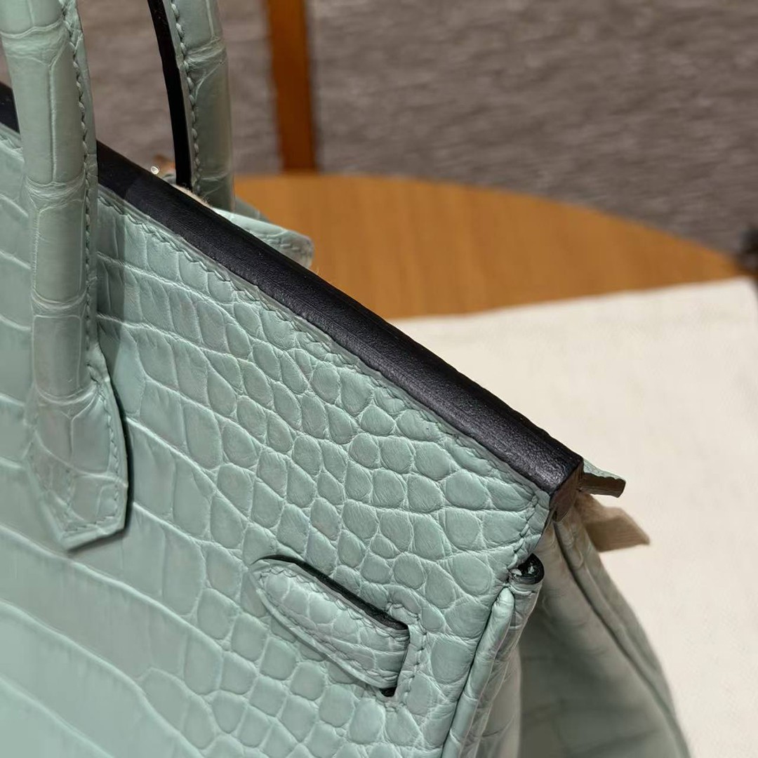 Hermès Birkin 25 Bag Handmade In Matte Alligator Leather Silver Hardware 6W Menthe - Image 7