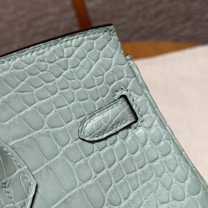 Hermès Birkin 25 Bag Handmade In Matte Alligator Leather Silver Hardware 6W Menthe - Image 6