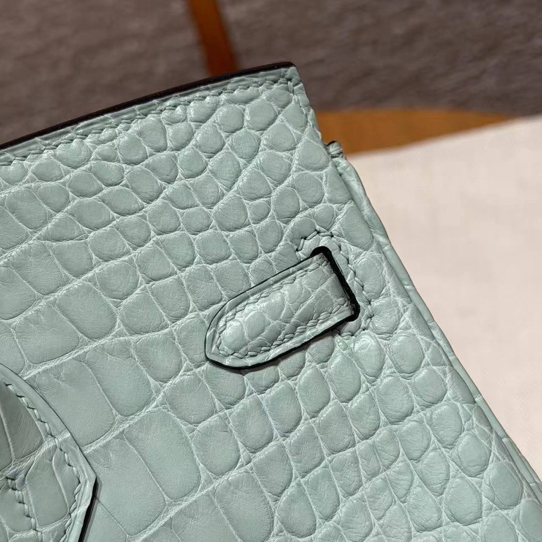 Hermès Birkin 25 Bag Handmade In Matte Alligator Leather Silver Hardware 6W Menthe - Image 6