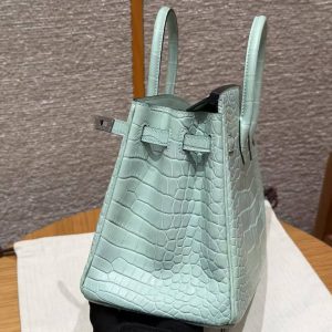 Hermès Birkin 25 Bag Handmade In Matte Alligator Leather Silver Hardware 6W Menthe - Image 3