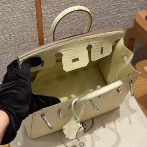 Hermès Birkin 25 Bag Handmade In Matte Alligator Leather Silver Hardware Y1 Vanille - Image 18