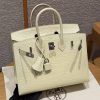 Hermès Birkin 25 Bag Handmade In Matte Alligator Leather Silver Hardware Y1 Vanille