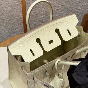 Hermès Birkin 25 Bag Handmade In Matte Alligator Leather Silver Hardware Y1 Vanille - Image 12