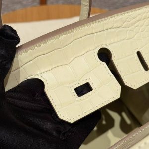 Hermès Birkin 25 Bag Handmade In Matte Alligator Leather Silver Hardware Y1 Vanille - Image 10