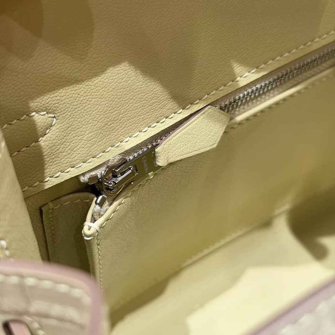 Hermès Birkin 25 Bag Handmade In Matte Alligator Leather Silver Hardware Y1 Vanille - Image 9