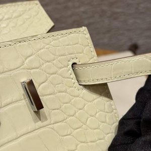 Hermès Birkin 25 Bag Handmade In Matte Alligator Leather Silver Hardware Y1 Vanille - Image 8