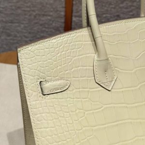 Hermès Birkin 25 Bag Handmade In Matte Alligator Leather Silver Hardware Y1 Vanille - Image 4