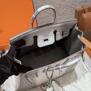 Hermès Birkin 25 Bag Handmade In Niloticus Leather Silver Hardware Himalaya - Image 25