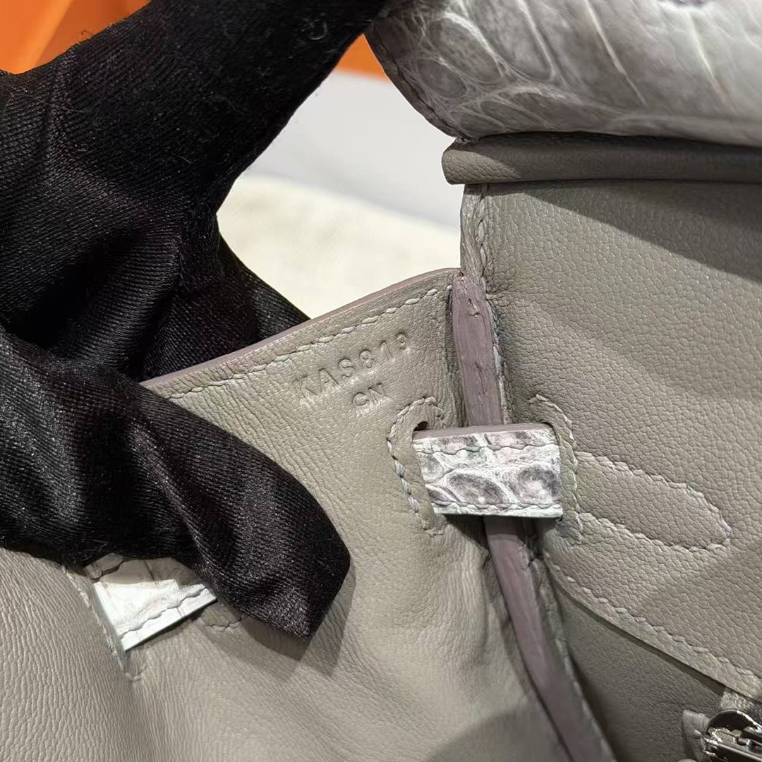 Hermès Birkin 25 Bag Handmade In Niloticus Leather Silver Hardware Himalaya - Image 24