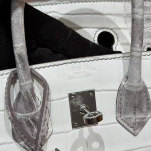 Hermès Birkin 25 Bag Handmade In Niloticus Leather Silver Hardware Himalaya - Image 23