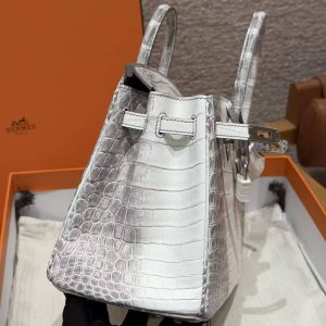 Hermès Birkin 25 Bag Handmade In Niloticus Leather Silver Hardware Himalaya - Image 20