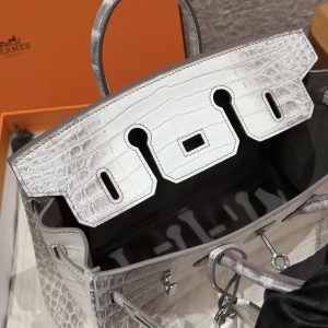 Hermès Birkin 25 Bag Handmade In Niloticus Leather Silver Hardware Himalaya - Image 19