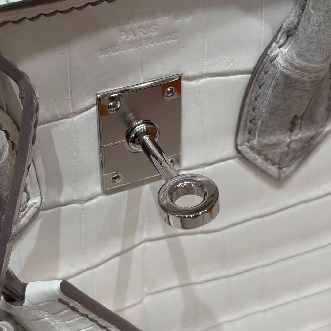 Hermès Birkin 25 Bag Handmade In Niloticus Leather Silver Hardware Himalaya - Image 16