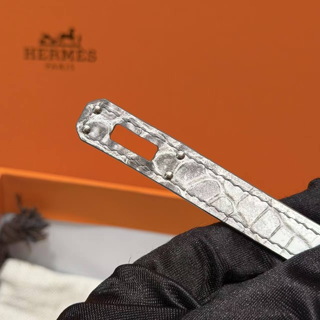 Hermès Birkin 25 Bag Handmade In Niloticus Leather Silver Hardware Himalaya - Image 15