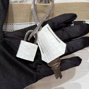Hermès Birkin 25 Bag Handmade In Niloticus Leather Silver Hardware Himalaya - Image 14