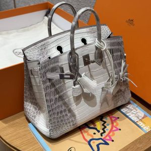 Hermès Birkin 25 Bag Handmade In Niloticus Leather Silver Hardware Himalaya - Image 12