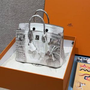 Hermès Birkin 25 Bag Handmade In Niloticus Leather Silver Hardware Himalaya - Image 11