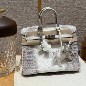 Hermès Birkin 25 Bag Handmade In Niloticus Leather Silver Hardware Himalaya - Image 9
