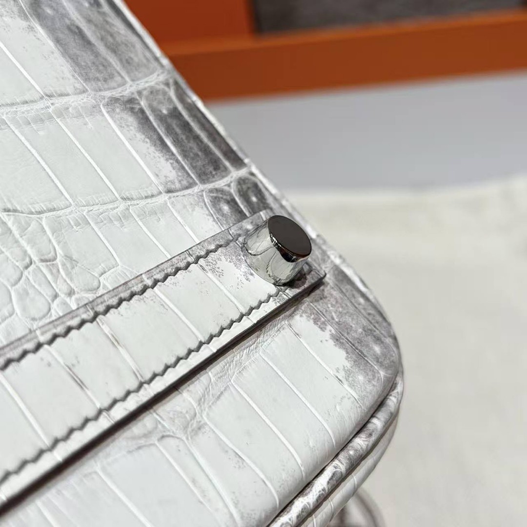 Hermès Birkin 25 Bag Handmade In Niloticus Leather Silver Hardware Himalaya - Image 8