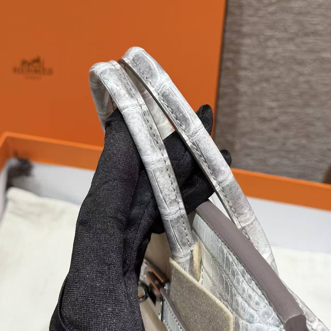 Hermès Birkin 25 Bag Handmade In Niloticus Leather Silver Hardware Himalaya - Image 6