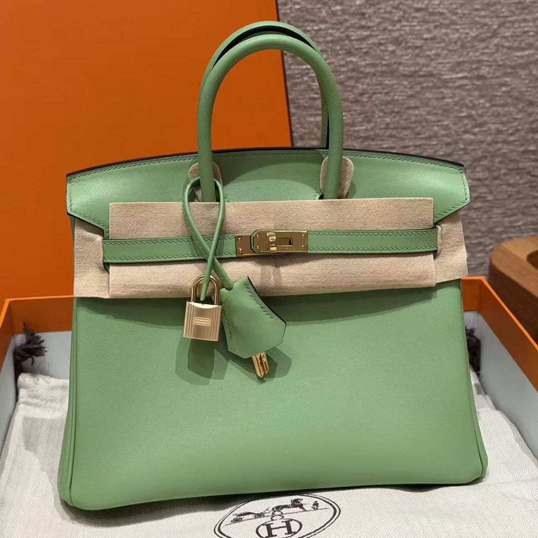 Hermes Birkin 25 Bag Handmade In Swift Calfskin Leather Gold Hardware 3I Vert Criquent