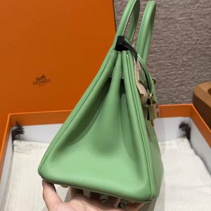Hermes Birkin 25 Bag Handmade In Swift Calfskin Leather Gold Hardware 3I Vert Criquent - Image 19