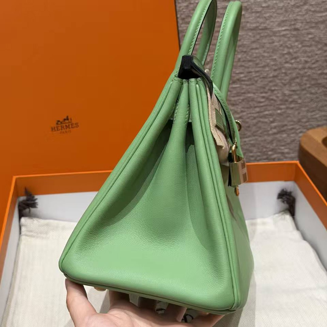 Hermes Birkin 25 Bag Handmade In Swift Calfskin Leather Gold Hardware 3I Vert Criquent - Image 19