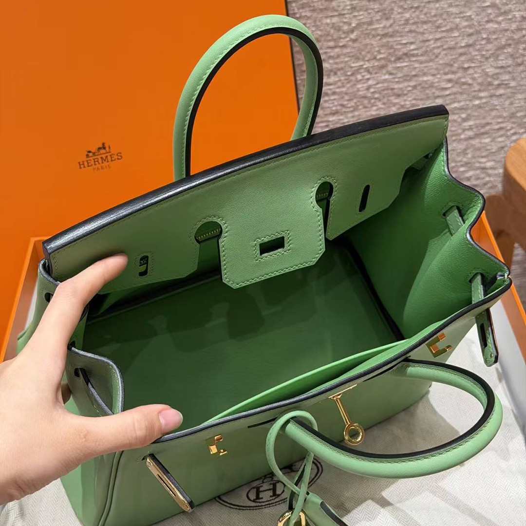 Hermes Birkin 25 Bag Handmade In Swift Calfskin Leather Gold Hardware 3I Vert Criquent - Image 16