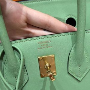 Hermes Birkin 25 Bag Handmade In Swift Calfskin Leather Gold Hardware 3I Vert Criquent - Image 15